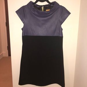 ALICE + OLIVIA Black & Purple Leather Knit Dress